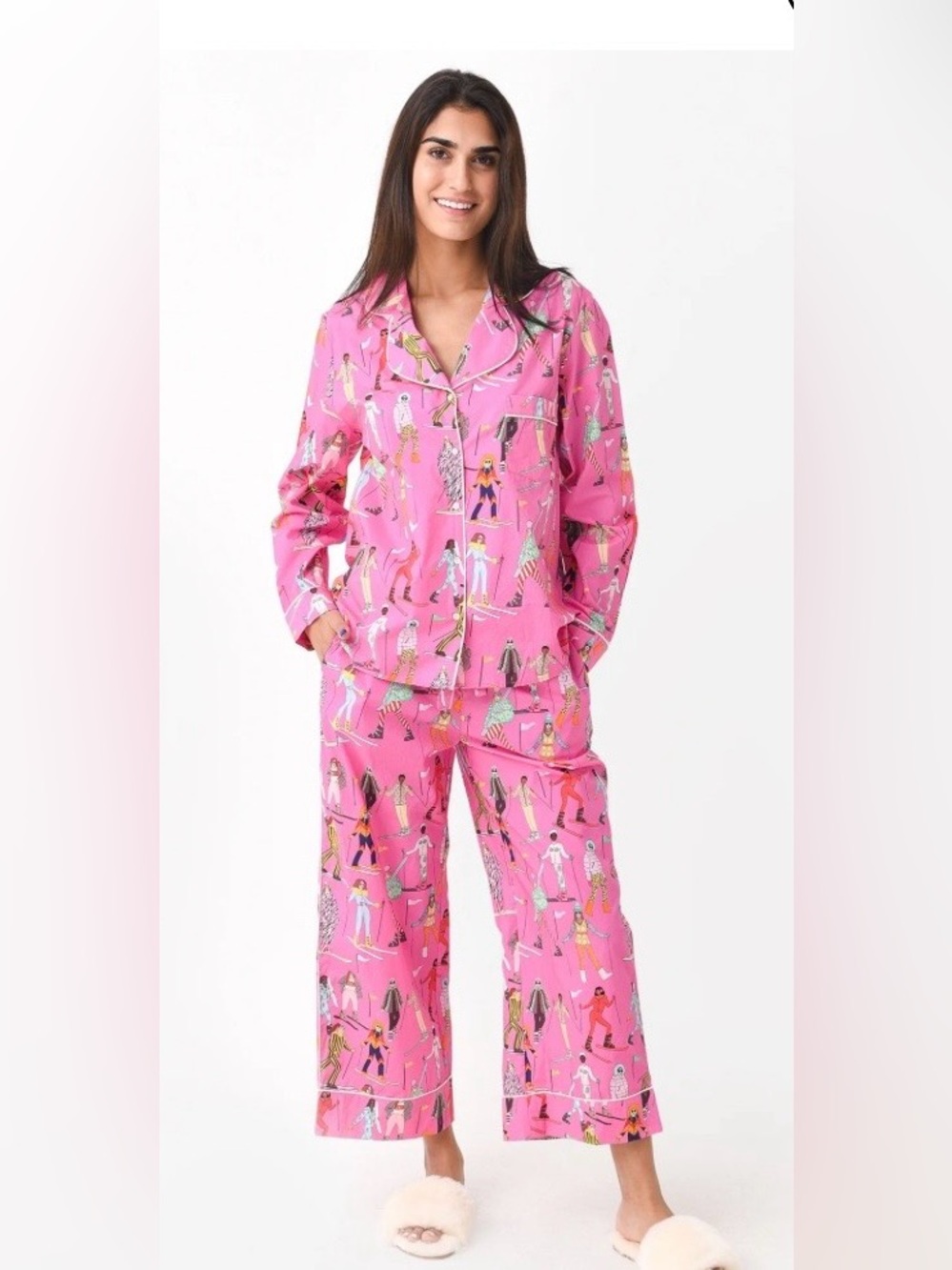 Karen Mabon Pink‎ Apres Ski Glammed Skiers Pajama Set Top Pants 3XL Satin